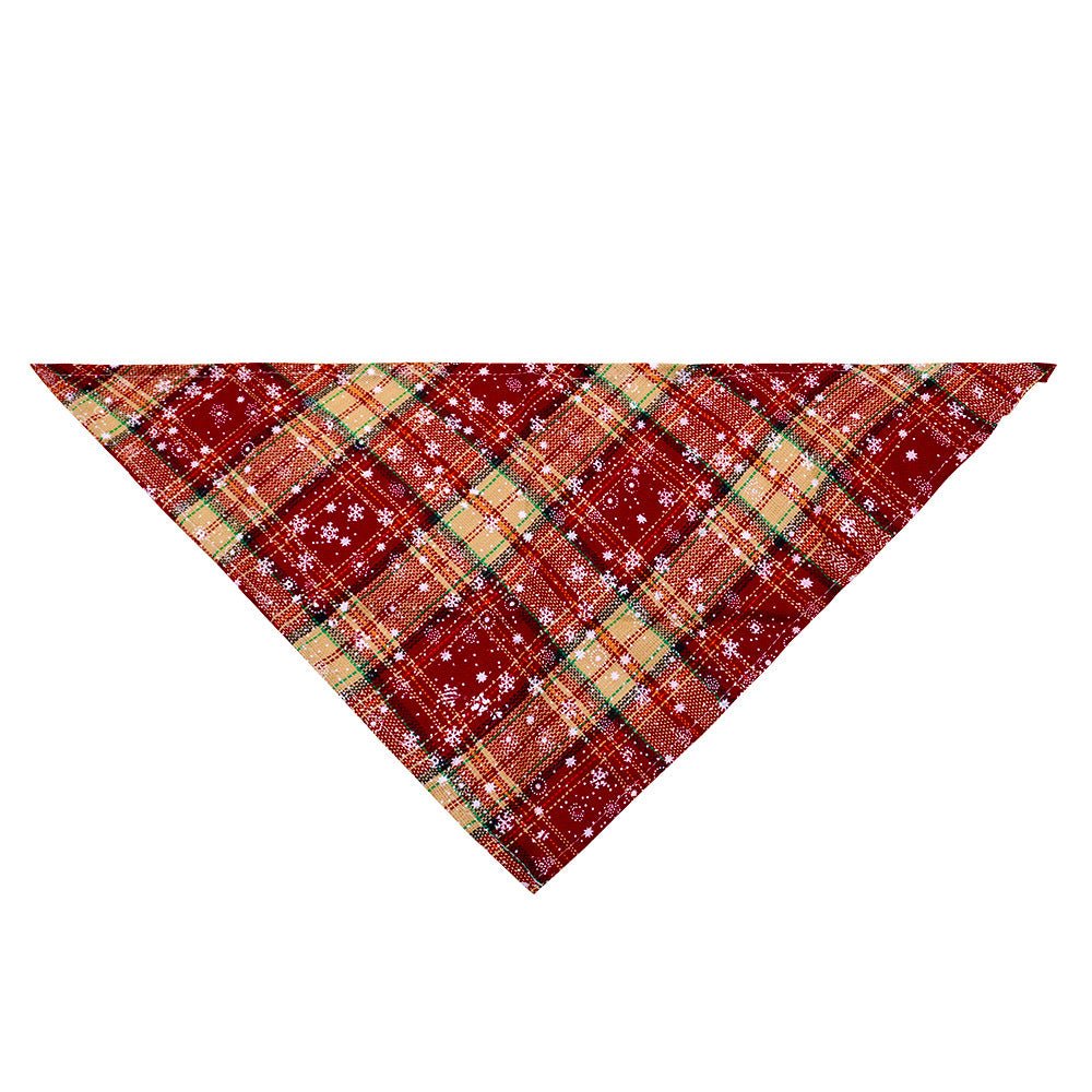 Pet Christmas Triangular Binder Plaid Snowflake Dog Pure Cotton - Firstpetcentral