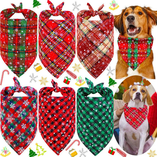 Pet Christmas Triangular Binder Plaid Snowflake Dog Pure Cotton - Firstpetcentral