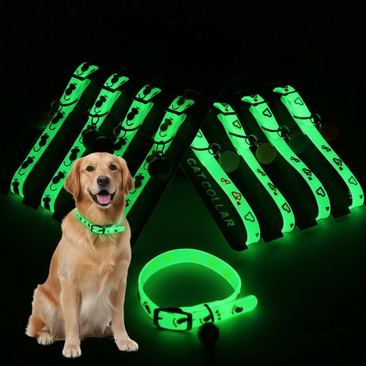 Pet Collars Cat and Dog Luminous Bell Collars Adjustable Rubber Luminous Dog Walking Supplies - Firstpetcentral