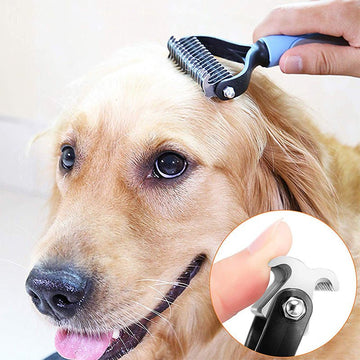 Pet Deshedding Brush for Dogs and Cats - Double - Sided Undercoat Rake for Dogs & Cats - Shedding Comb and Dematting Tool for Grooming, Extra Wide - Firstpetcentral