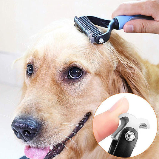 Pet Deshedding Brush for Dogs and Cats - Double - Sided Undercoat Rake for Dogs & Cats - Shedding Comb and Dematting Tool for Grooming, Extra Wide - Firstpetcentral