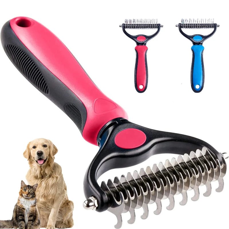 Pet Deshedding Brush for Dogs and Cats - Double - Sided Undercoat Rake for Dogs & Cats - Shedding Comb and Dematting Tool for Grooming, Extra Wide - Firstpetcentral