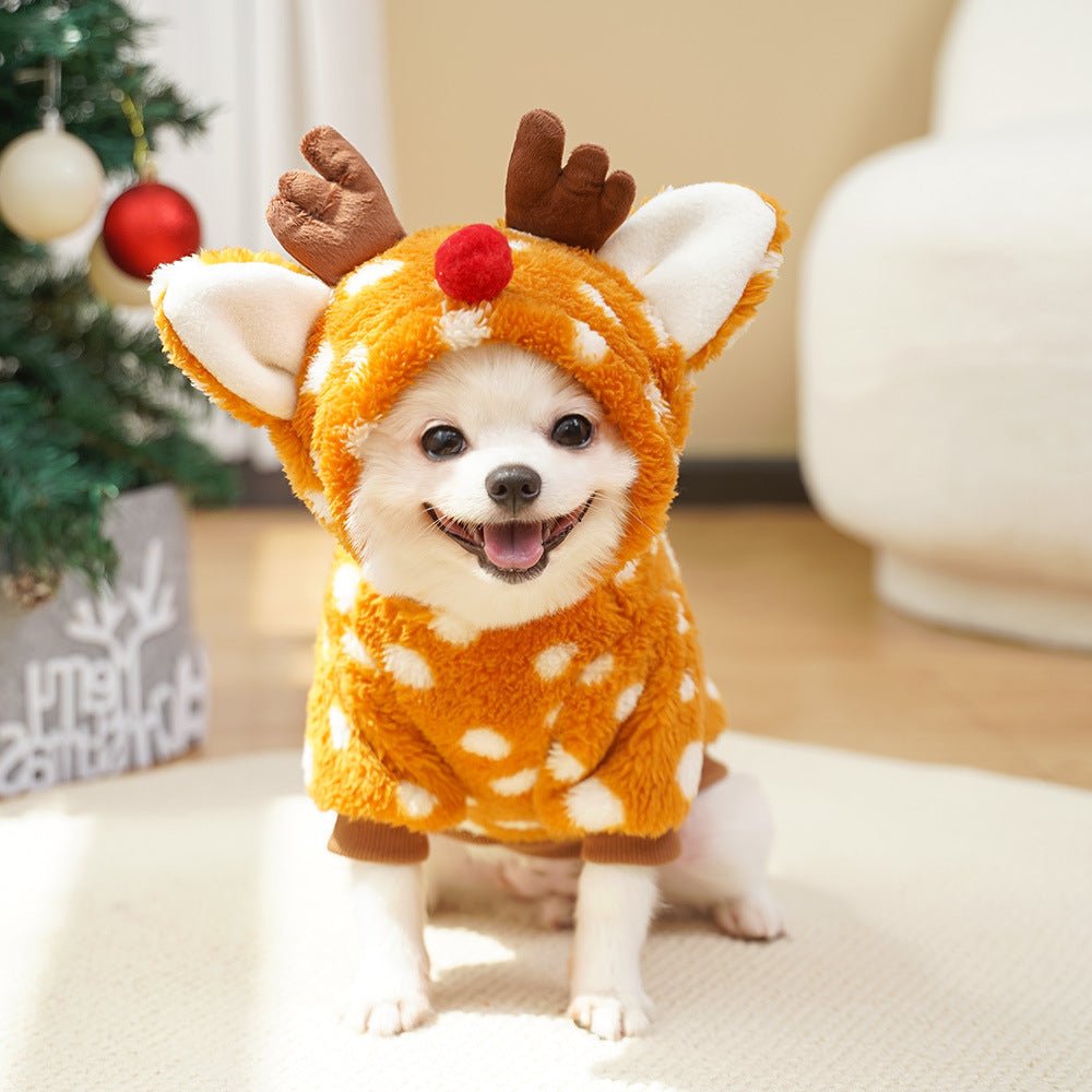 Pet Dog Cat Christmas Clothes Elk Supplies Autumn And Winter Fleece - lined Medium - sized Dog Bichon Jarre Aero Bull Corgi Pet Costume - Firstpetcentral