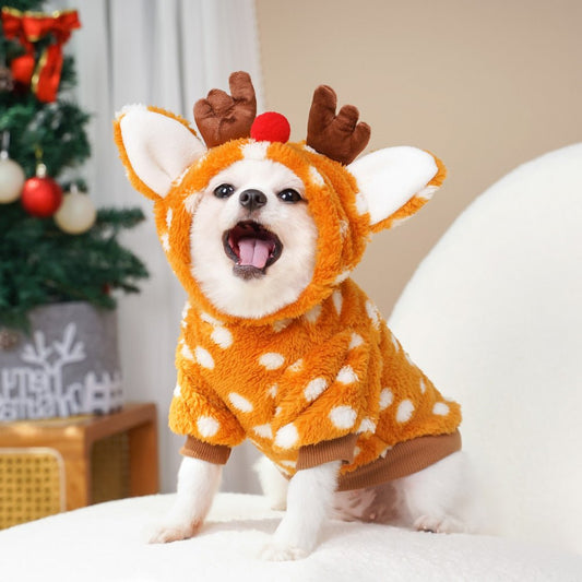 Pet Dog Cat Christmas Clothes Elk Supplies Autumn And Winter Fleece - lined Medium - sized Dog Bichon Jarre Aero Bull Corgi Pet Costume - Firstpetcentral