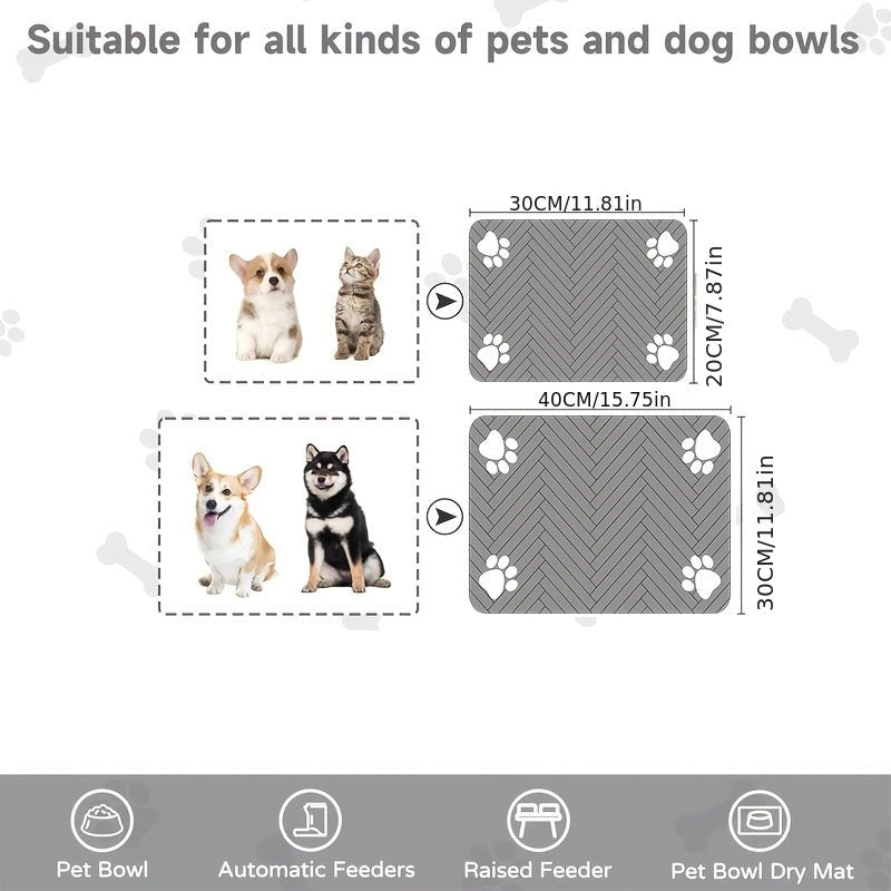 Pet Feeding Mat - Absorbent Pet Pad, Suitable for Food and Water Bowls with Waterproof Rubber Base, Quick - Dry Moisture Distribution Mat for Dogs and Cats, Dog Owners, Cat Owners - Firstpetcentral