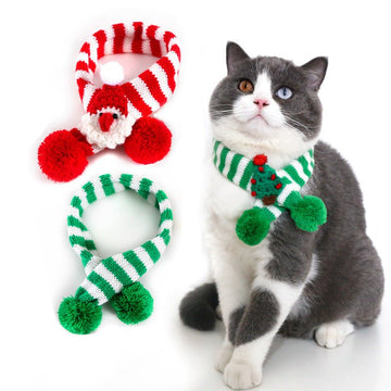 Pet Knitted Woolen Striped Christmas Scarf - Firstpetcentral