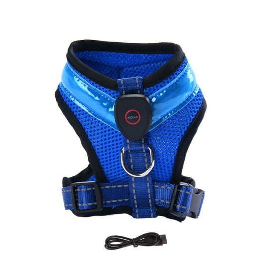Practical Luminous Pet LED Harness Breathable Rechargeable Dog Traction Harness Waterproof Dog Vest Night - Firstpetcentral