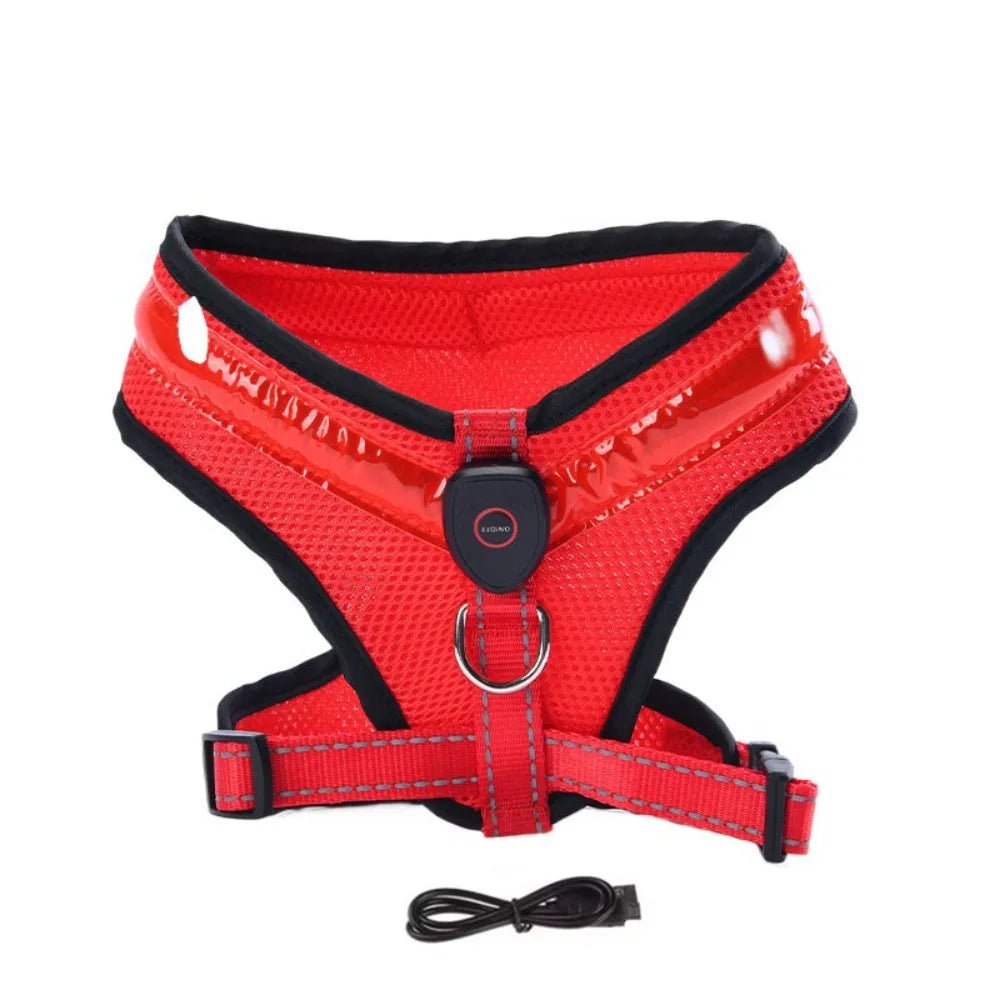 Practical Luminous Pet LED Harness Breathable Rechargeable Dog Traction Harness Waterproof Dog Vest Night - Firstpetcentral