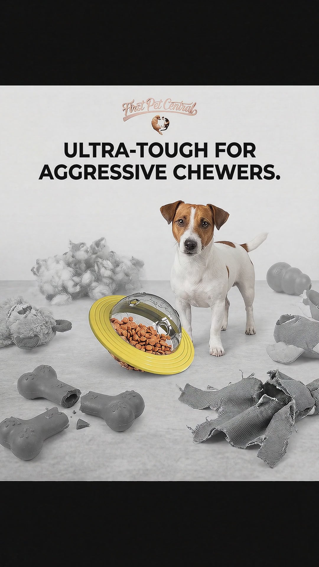 Ultra-Tough 3-in-1 UFO Treat Dispenser & Chew Toy - Interactive Bouncing and Cleaning Video