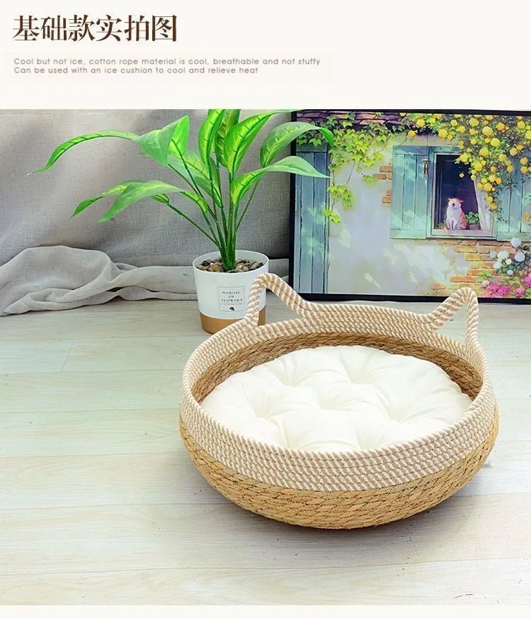 Rattan Woven Cozy All Season Cat Puppy Bed - Firstpetcentral