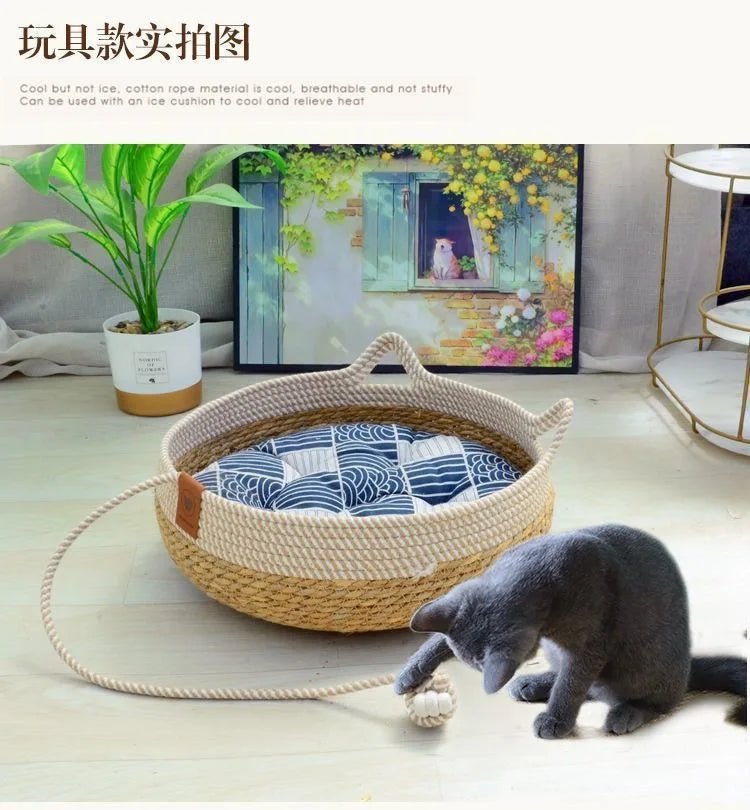 Rattan Woven Cozy All Season Cat Puppy Bed - Firstpetcentral