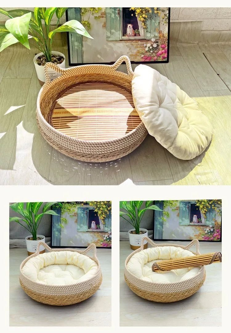 Rattan Woven Cozy All Season Cat Puppy Bed - Firstpetcentral