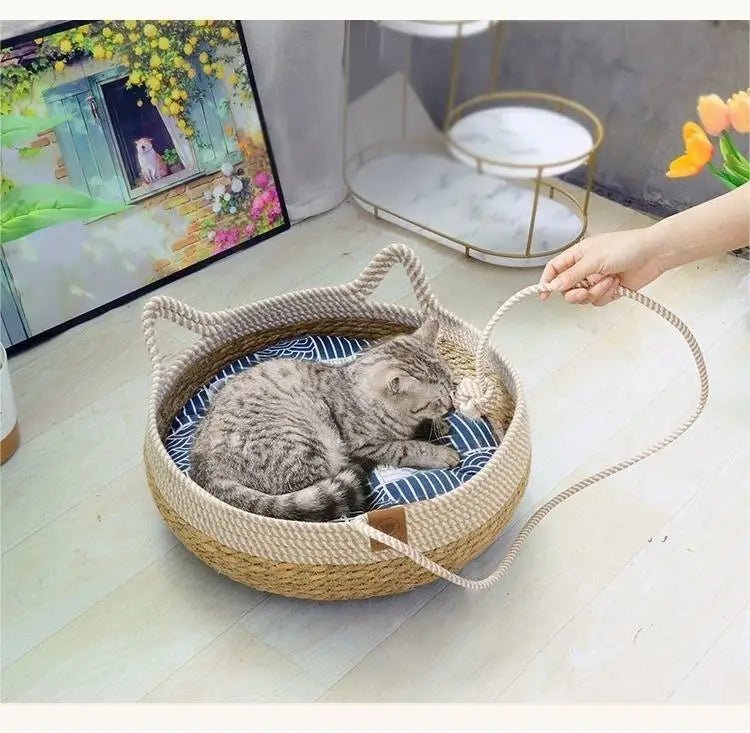 Rattan Woven Cozy All Season Cat Puppy Bed - Firstpetcentral