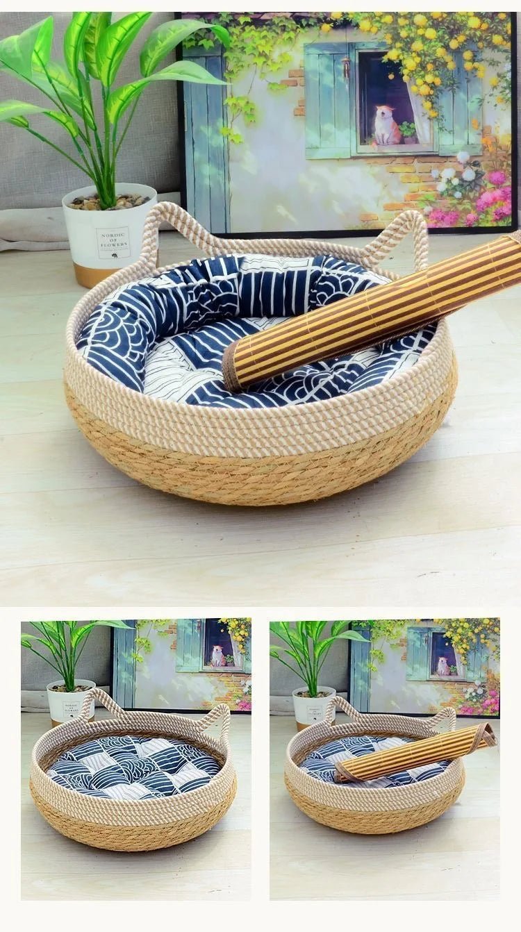 Rattan Woven Cozy All Season Cat Puppy Bed - Firstpetcentral