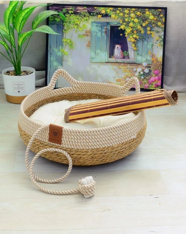 Rattan Woven Cozy All Season Cat Puppy Bed - Firstpetcentral
