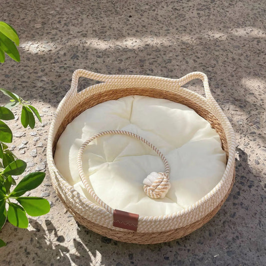 Rattan Woven Cozy All Season Cat Puppy Bed - Firstpetcentral