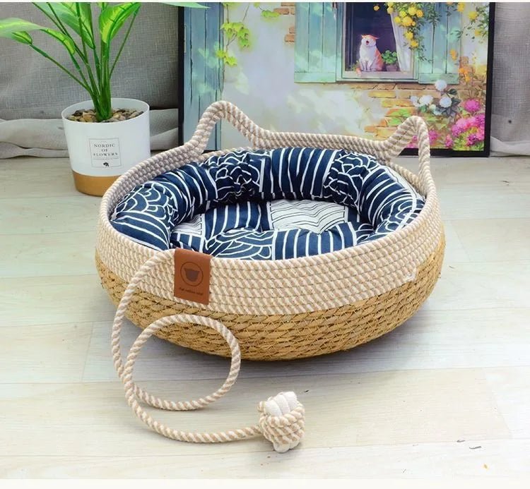 Rattan Woven Cozy All Season Cat Puppy Bed - Firstpetcentral