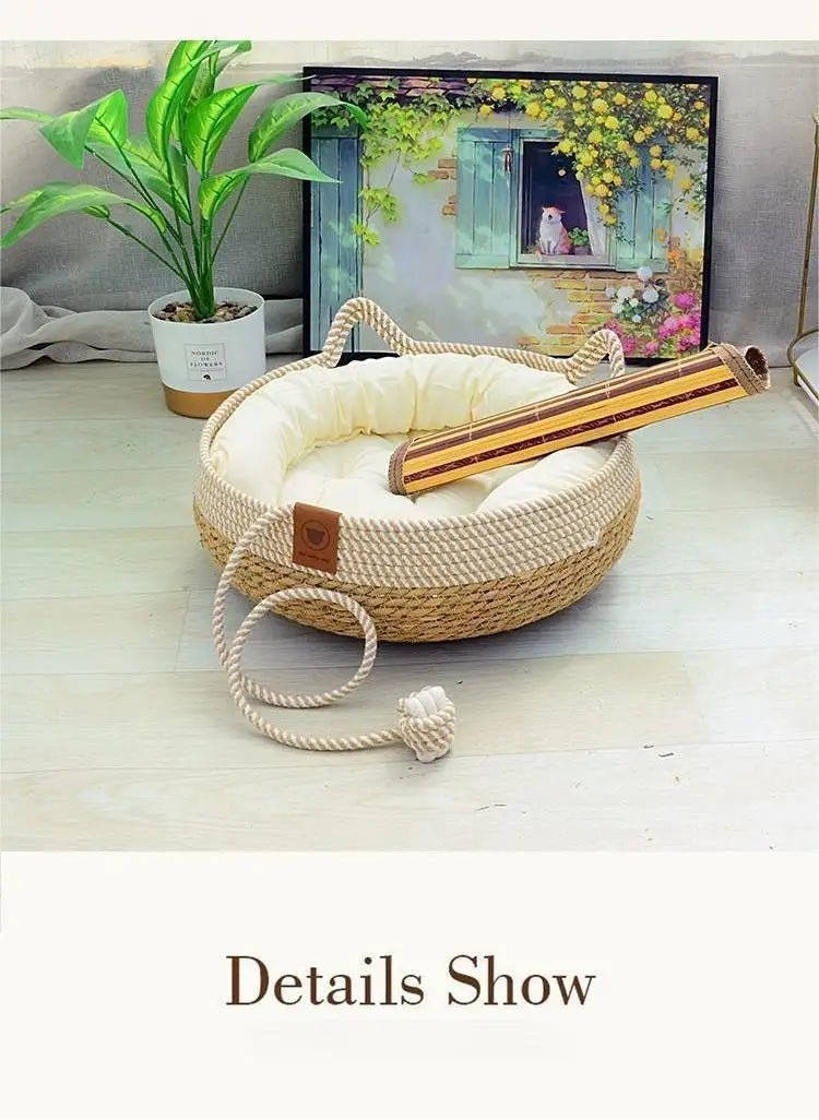 Rattan Woven Cozy All Season Cat Puppy Bed - Firstpetcentral