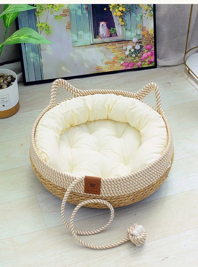 Rattan Woven Cozy All Season Cat Puppy Bed - Firstpetcentral