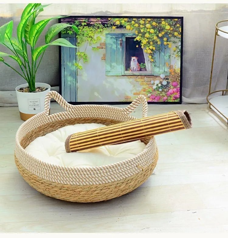 Rattan Woven Cozy All Season Cat Puppy Bed - Firstpetcentral