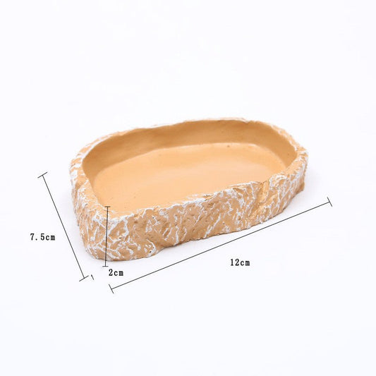 Reptile Food Basin - Resin Water Dish for Tortoise, Lizard & Gecko | Natural Rock Design - Firstpetcentral