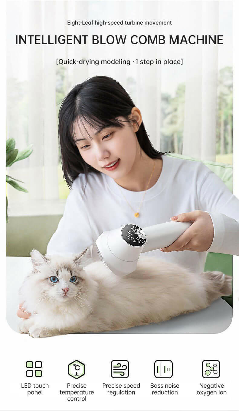 Smart Pet Hair Dryer Dog Golden Retriever Cat Grooming Hairdressing Blow & Comb Silent No Harm Pet Cleaning Supplies Pet Product - Firstpetcentral