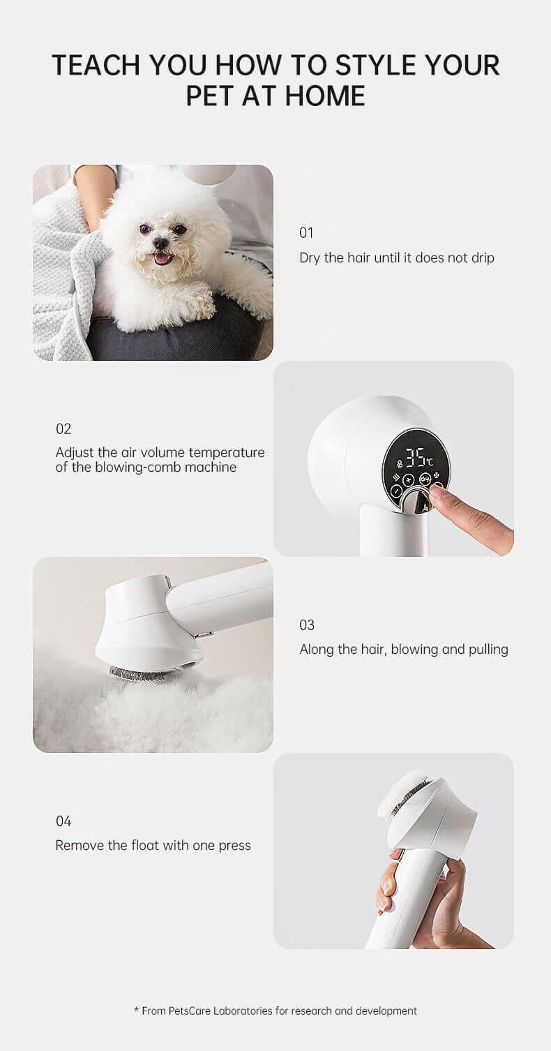 Smart Pet Hair Dryer Dog Golden Retriever Cat Grooming Hairdressing Blow & Comb Silent No Harm Pet Cleaning Supplies Pet Product - Firstpetcentral