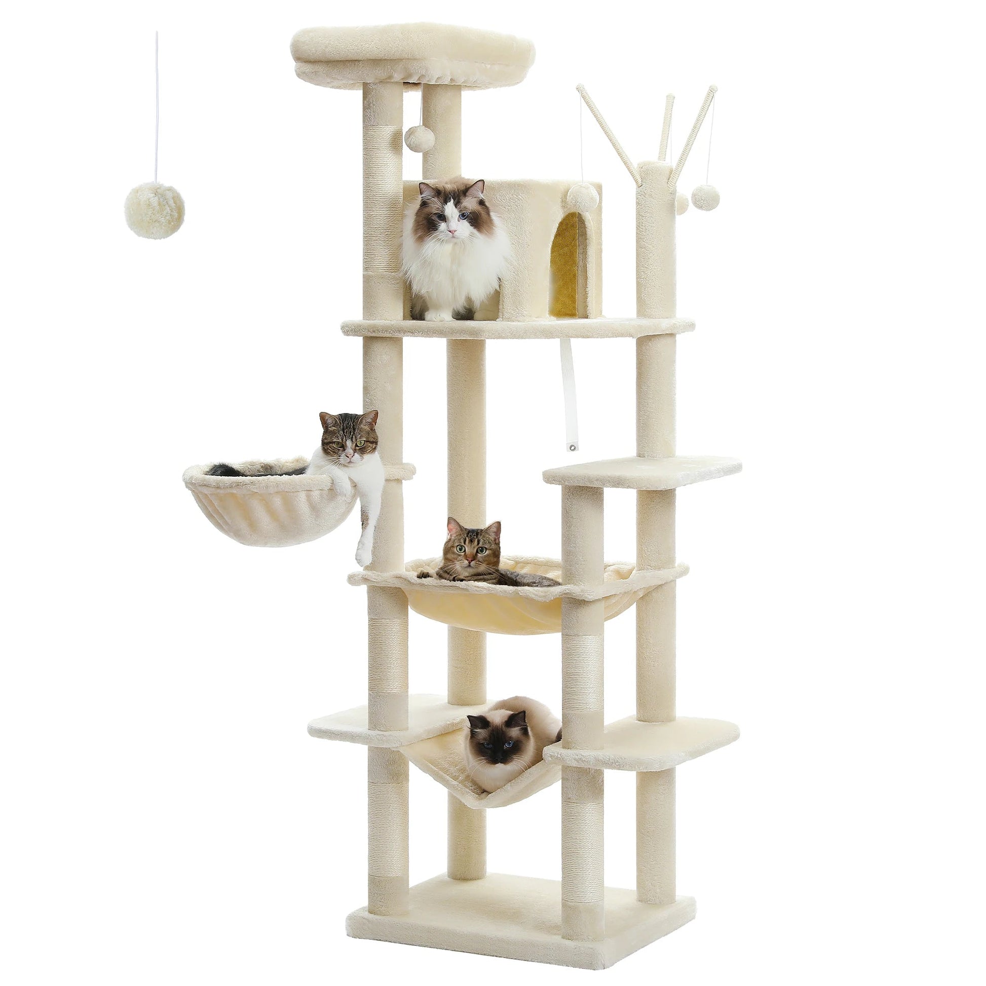 Tall Plush MultiLevel Cat Tree Condo with Scratchers - Firstpetcentral