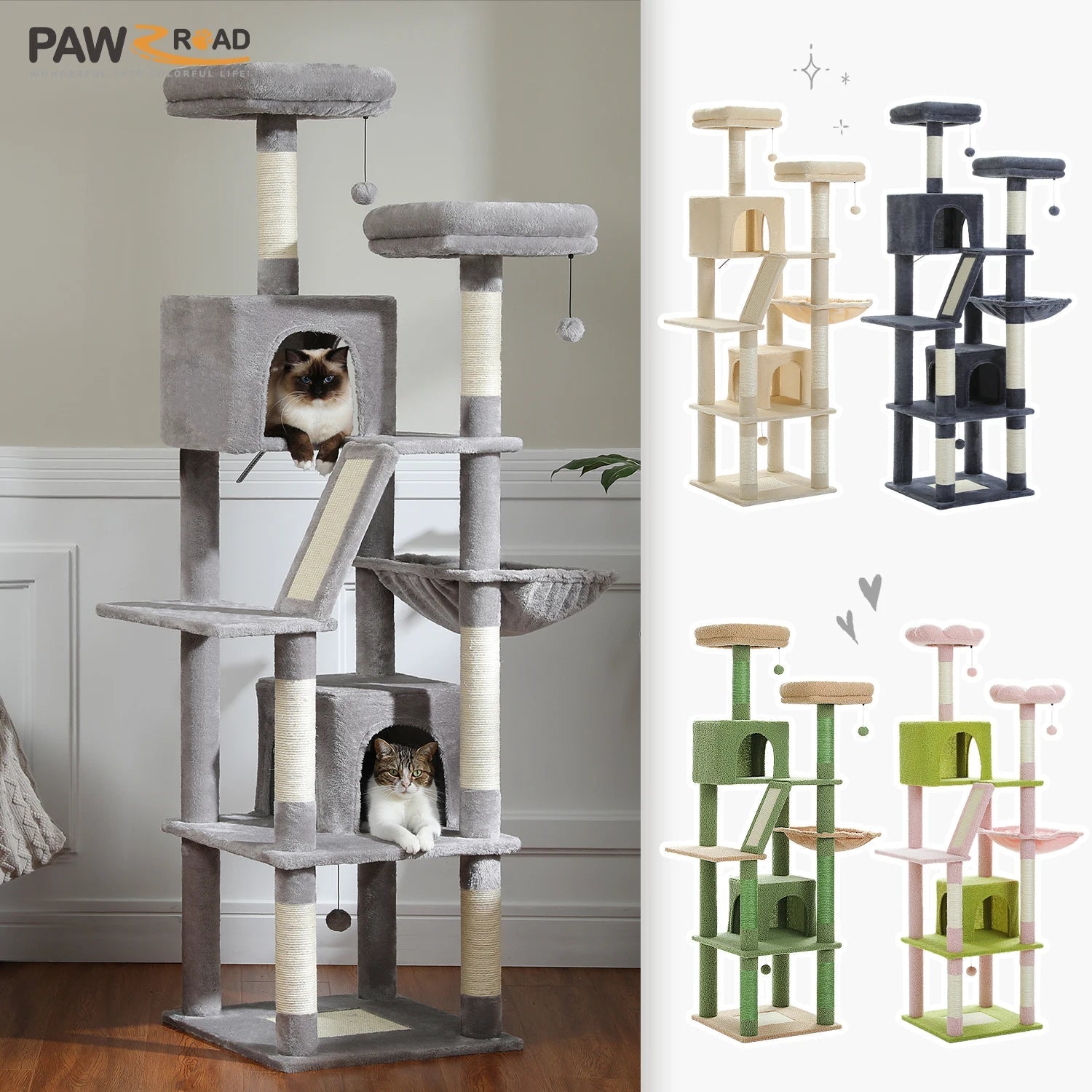 Tall Plush MultiLevel Cat Tree Condo with Scratchers - Firstpetcentral