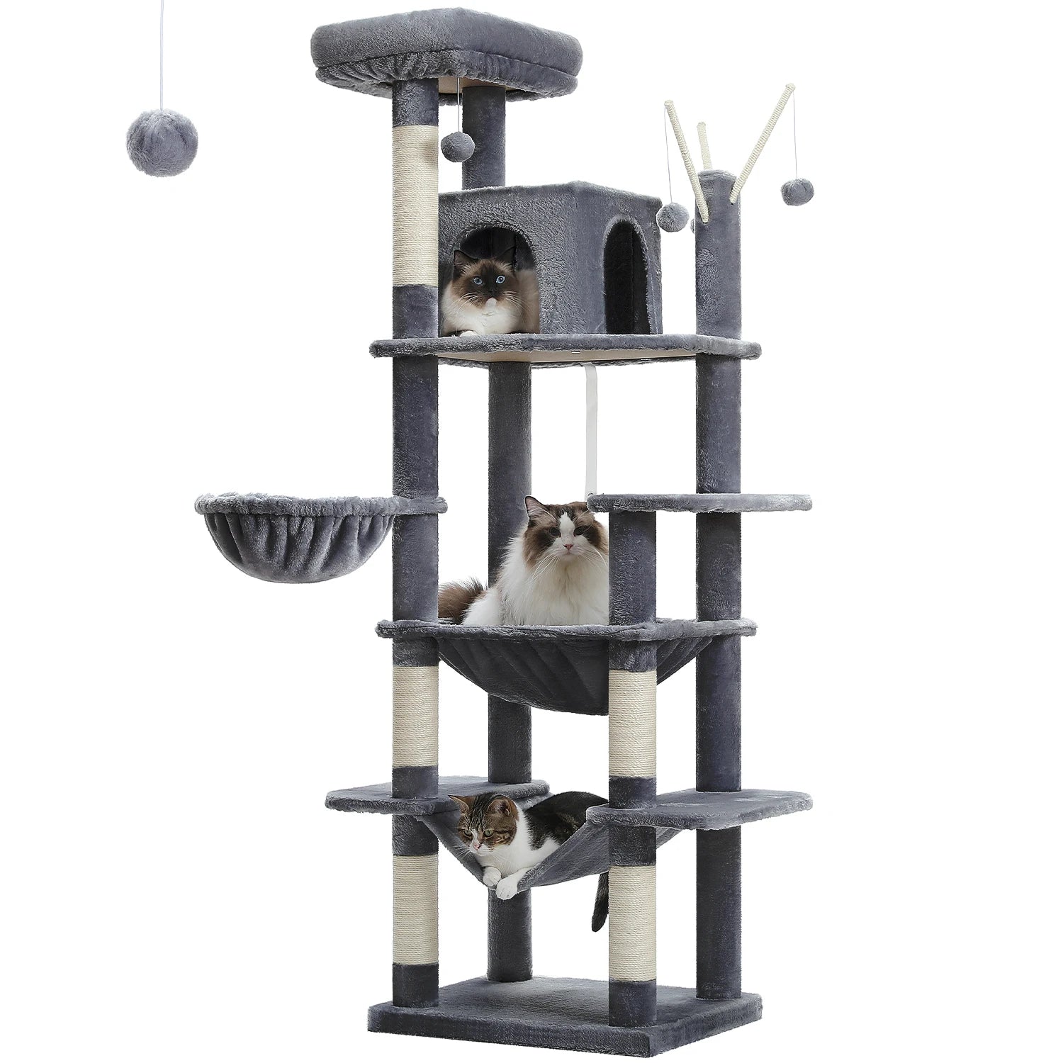 Tall Plush MultiLevel Cat Tree Condo with Scratchers - Firstpetcentral