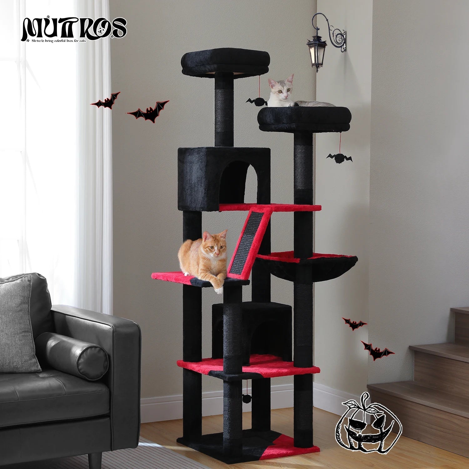Tall Plush MultiLevel Cat Tree Condo with Scratchers - Firstpetcentral