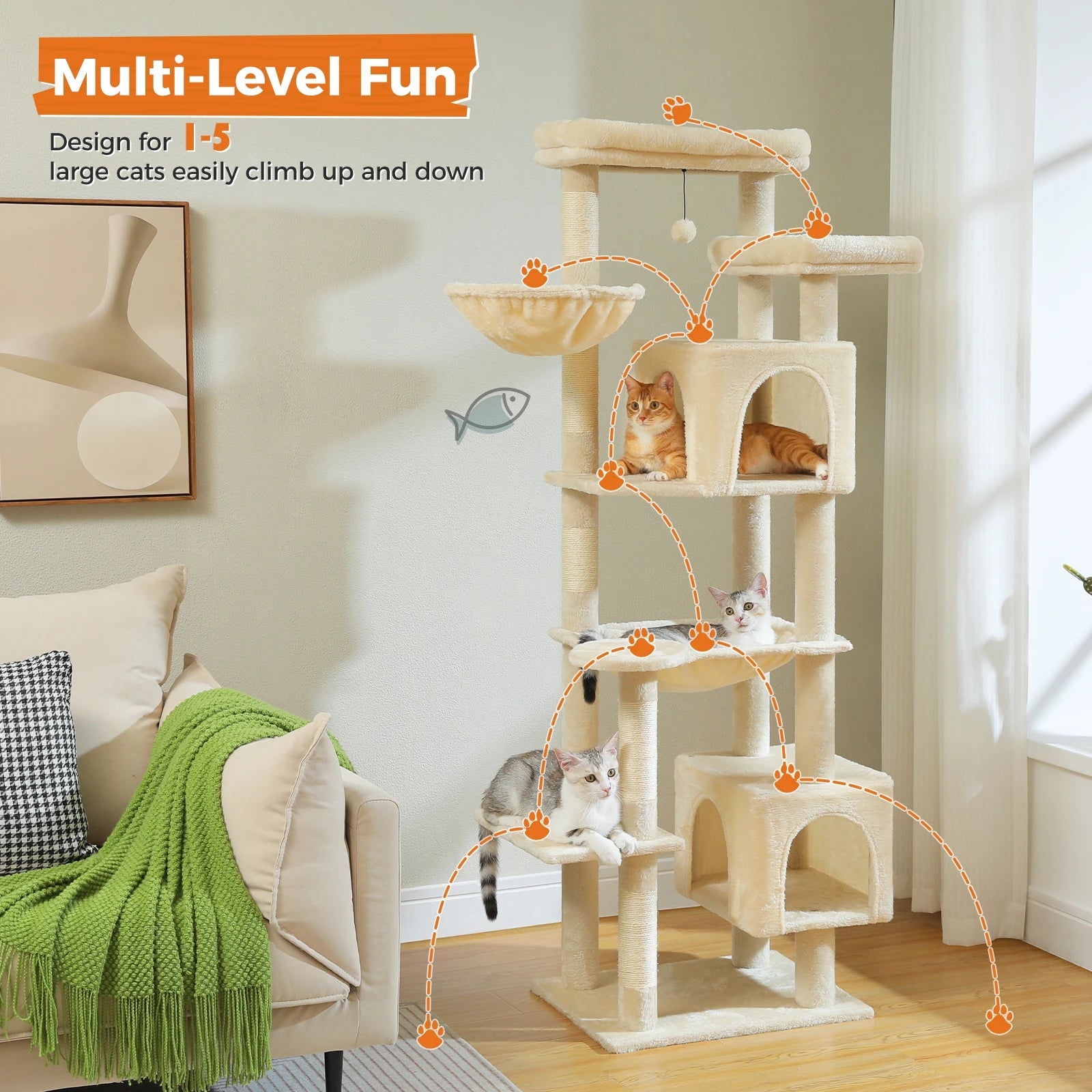 Tall Plush MultiLevel Cat Tree Condo with Scratchers - Firstpetcentral