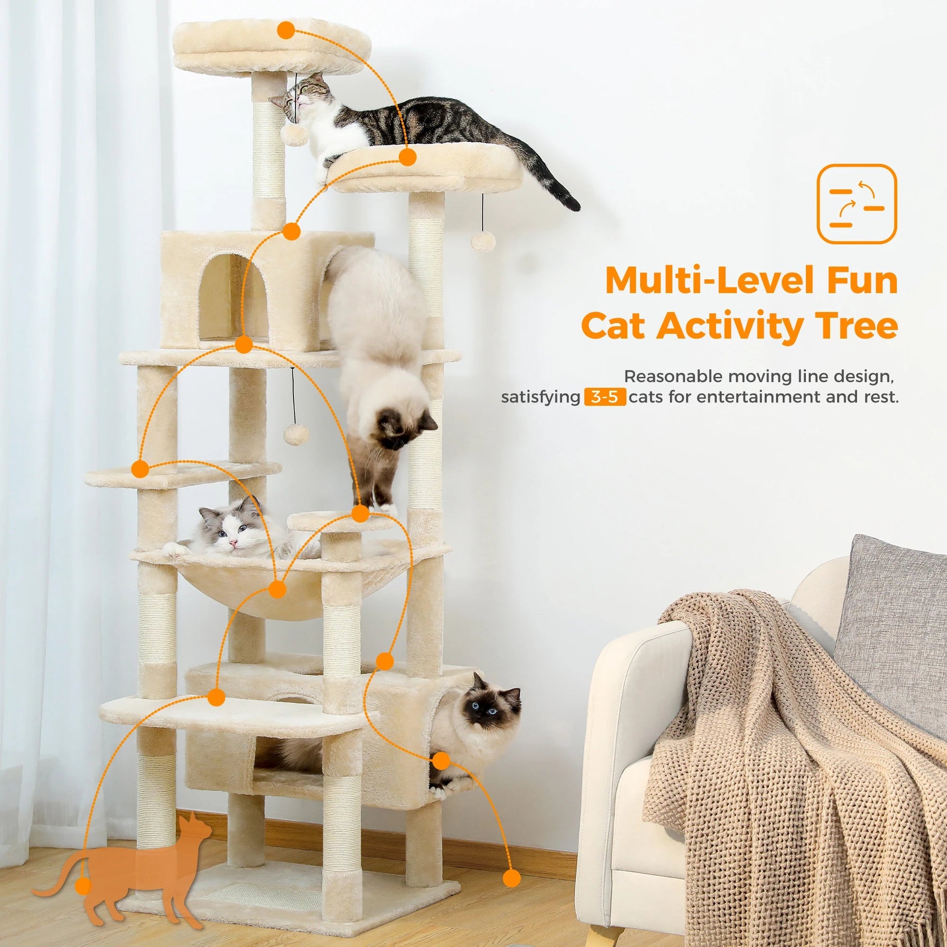 Tall Plush MultiLevel Cat Tree Condo with Scratchers - Firstpetcentral