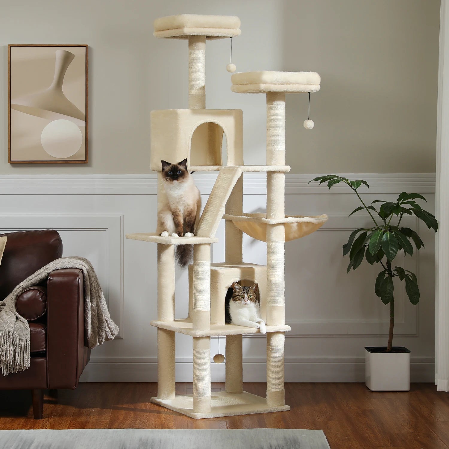 Tall Plush MultiLevel Cat Tree Condo with Scratchers - Firstpetcentral