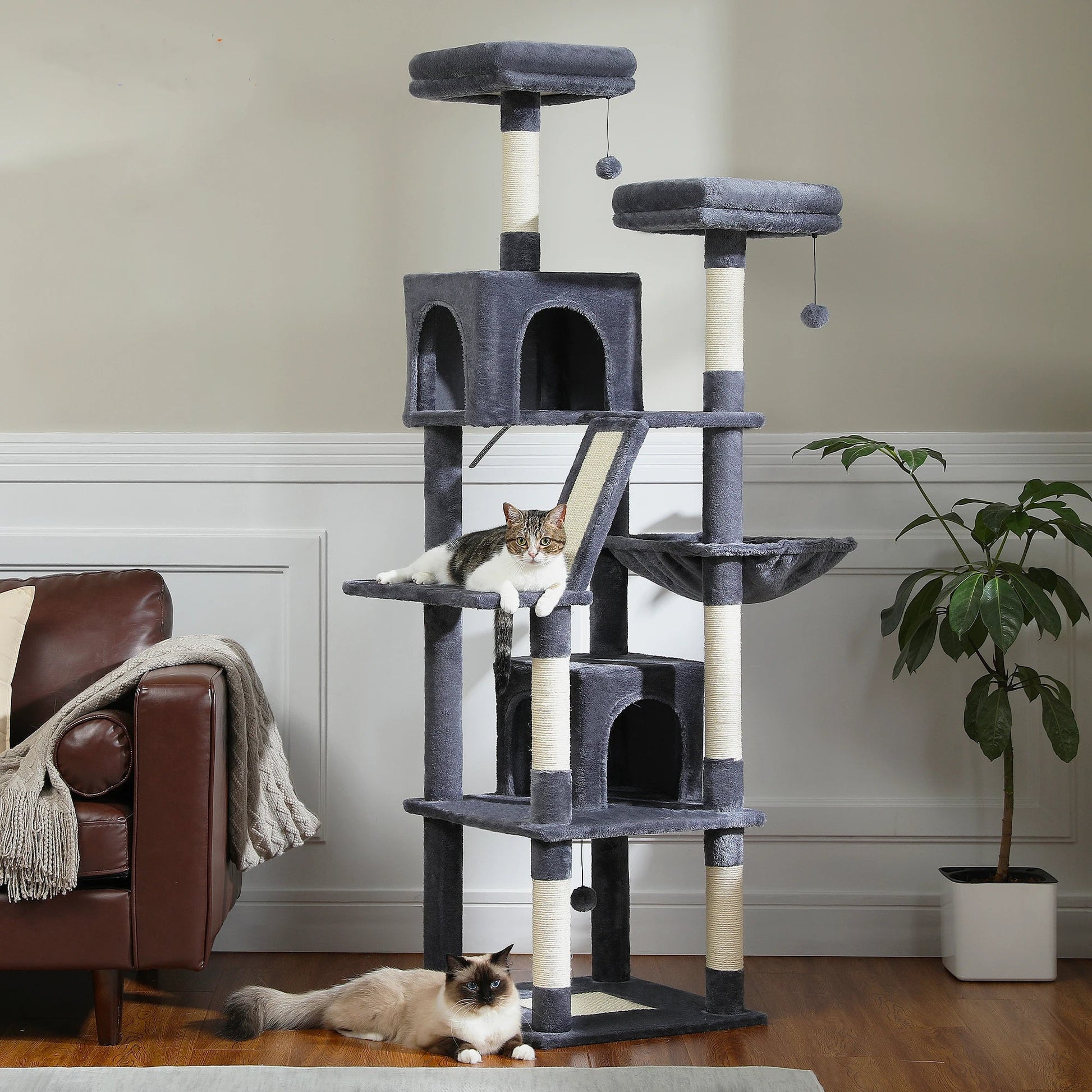 Tall Plush MultiLevel Cat Tree Condo with Scratchers - Firstpetcentral