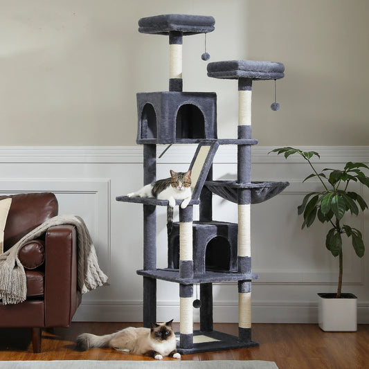 Tall Plush MultiLevel Cat Tree Condo with Scratchers - Firstpetcentral