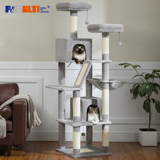 Tall Plush MultiLevel Cat Tree Condo with Scratchers - Firstpetcentral