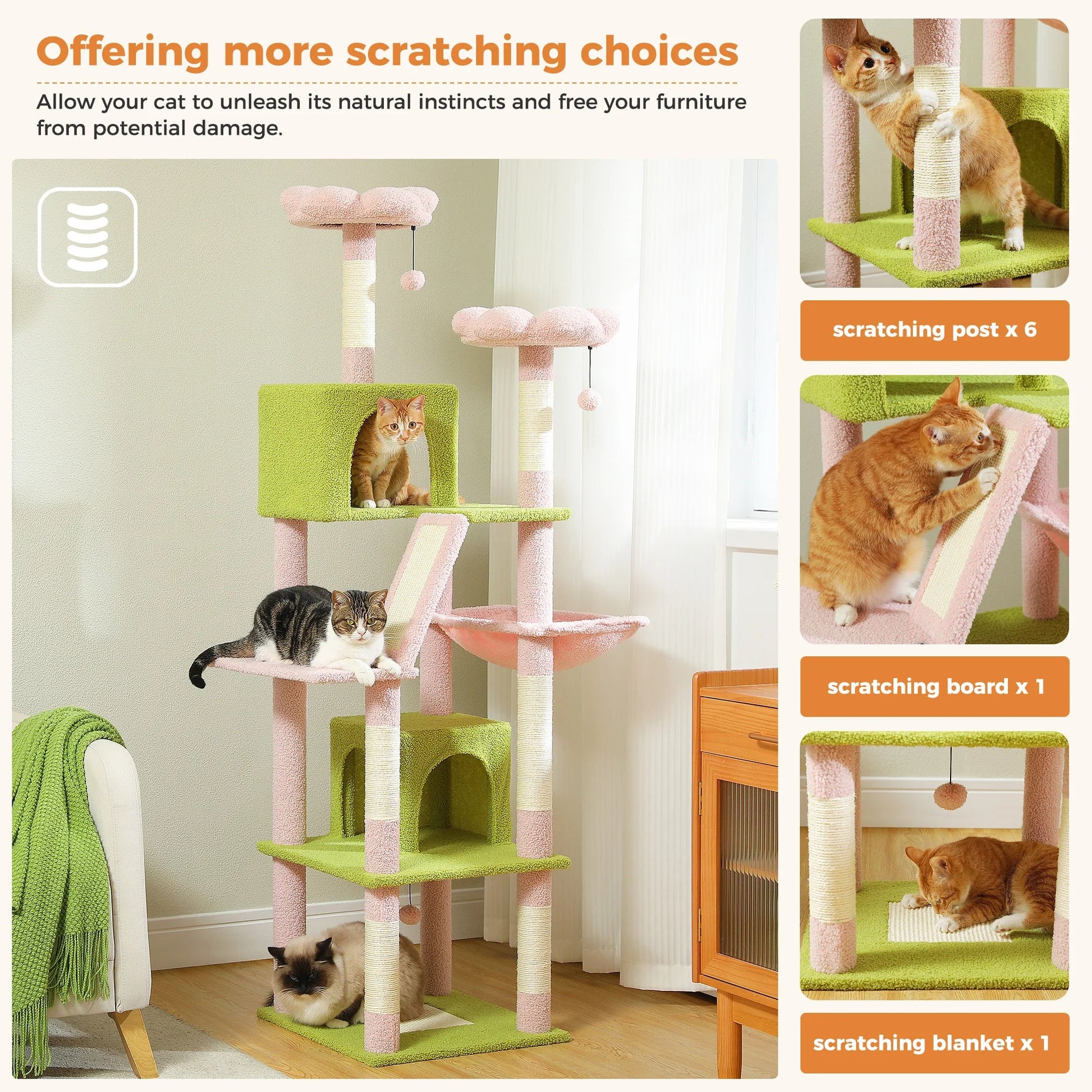 Tall Plush MultiLevel Cat Tree Condo with Scratchers - Firstpetcentral