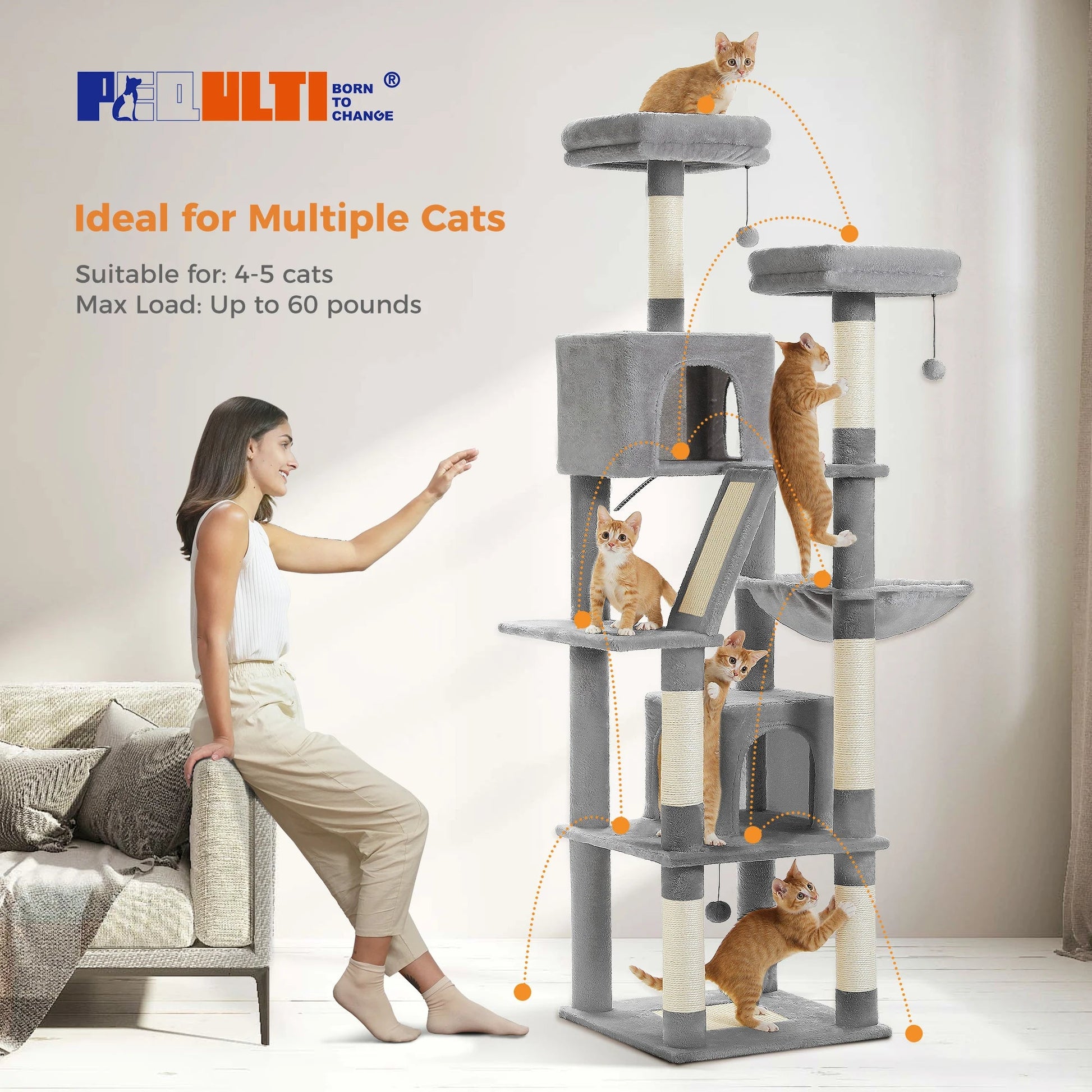 Tall Plush MultiLevel Cat Tree Condo with Scratchers - Firstpetcentral