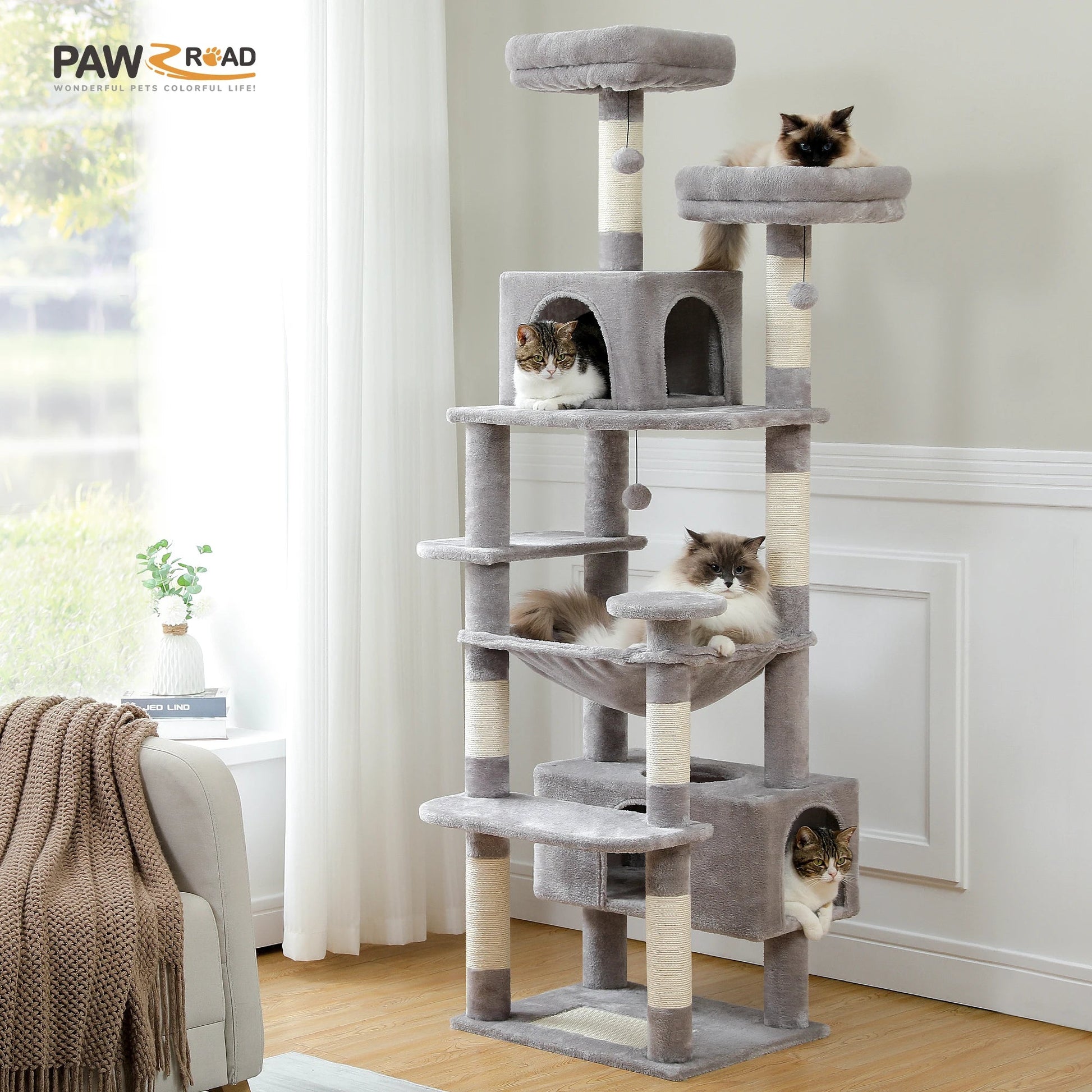Tall Plush MultiLevel Cat Tree Condo with Scratchers - Firstpetcentral
