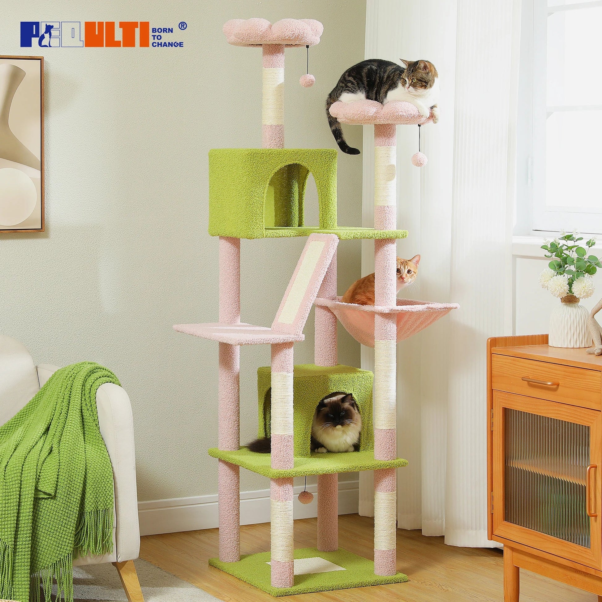 Tall Plush MultiLevel Cat Tree Condo with Scratchers - Firstpetcentral