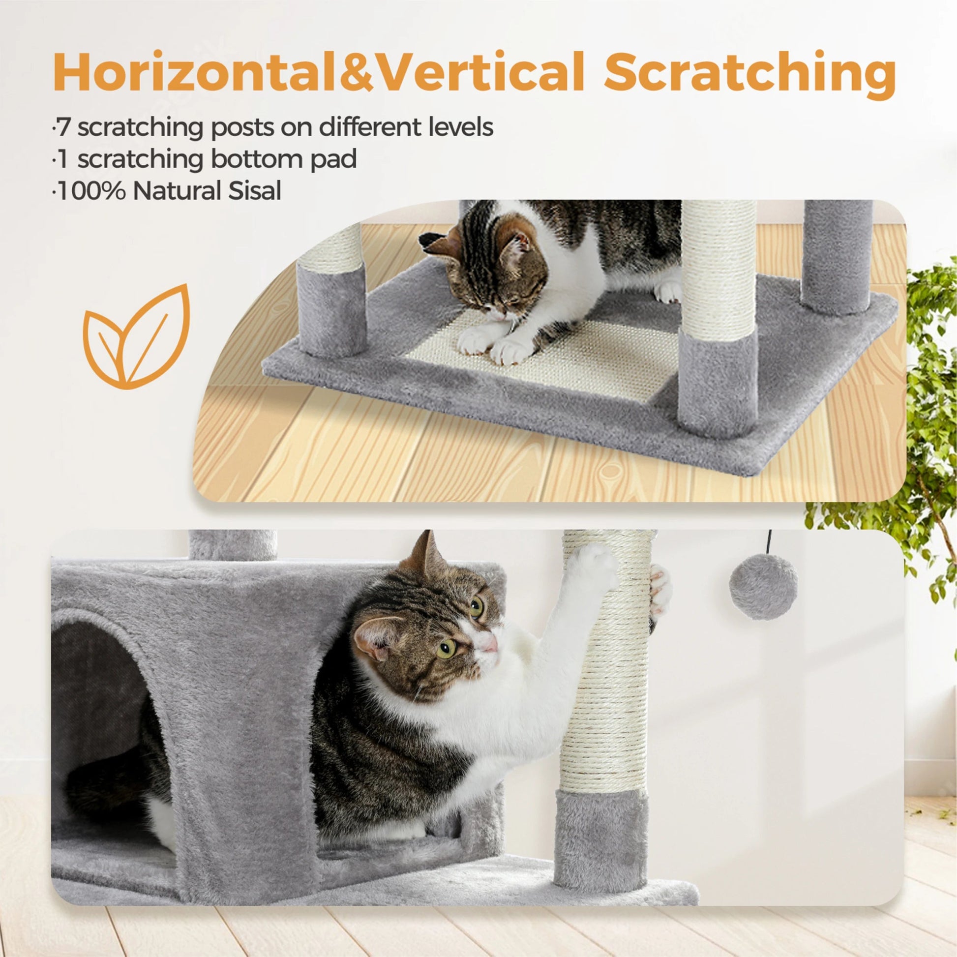 Tall Plush MultiLevel Cat Tree Condo with Scratchers - Firstpetcentral