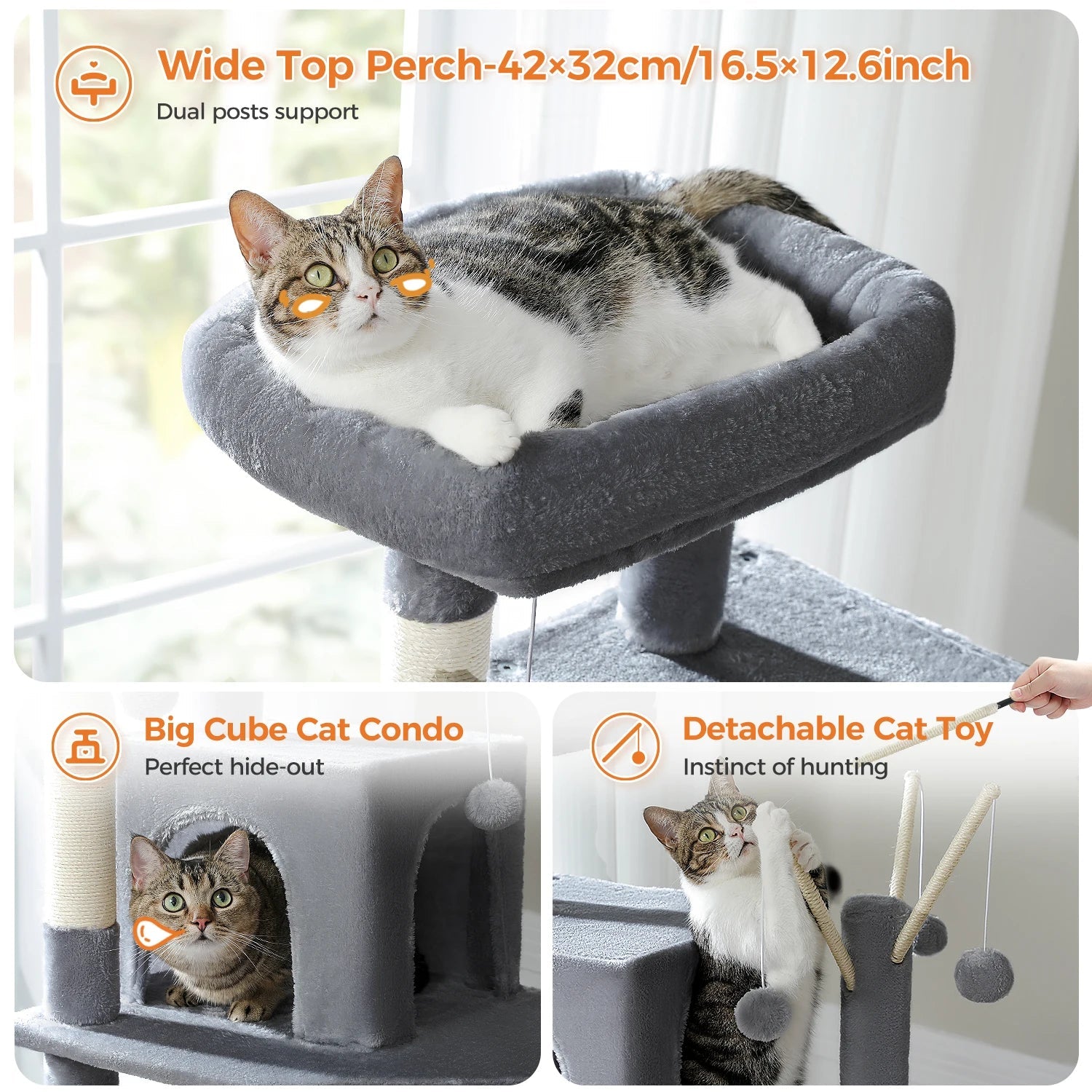 Tall Plush MultiLevel Cat Tree Condo with Scratchers - Firstpetcentral