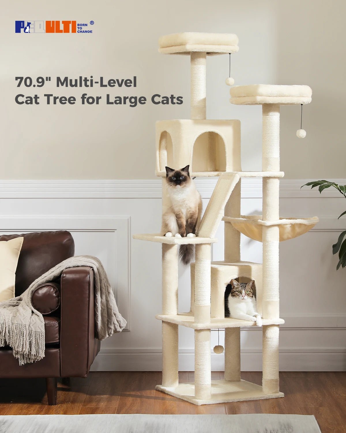 Tall Plush MultiLevel Cat Tree Condo with Scratchers - Firstpetcentral