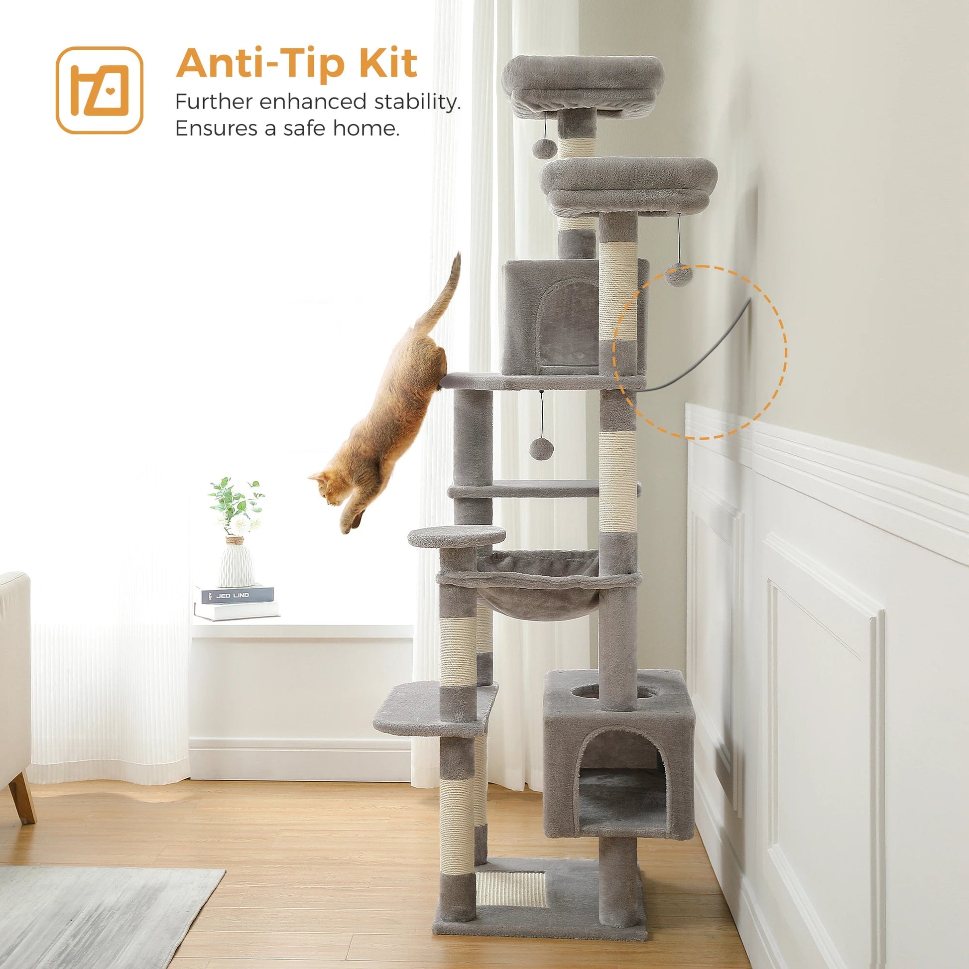 Tall Plush MultiLevel Cat Tree Condo with Scratchers - Firstpetcentral
