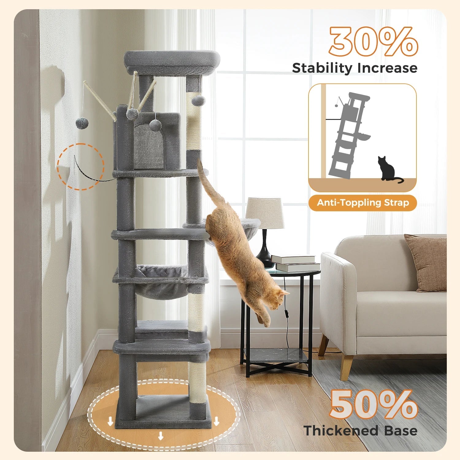 Tall Plush MultiLevel Cat Tree Condo with Scratchers - Firstpetcentral