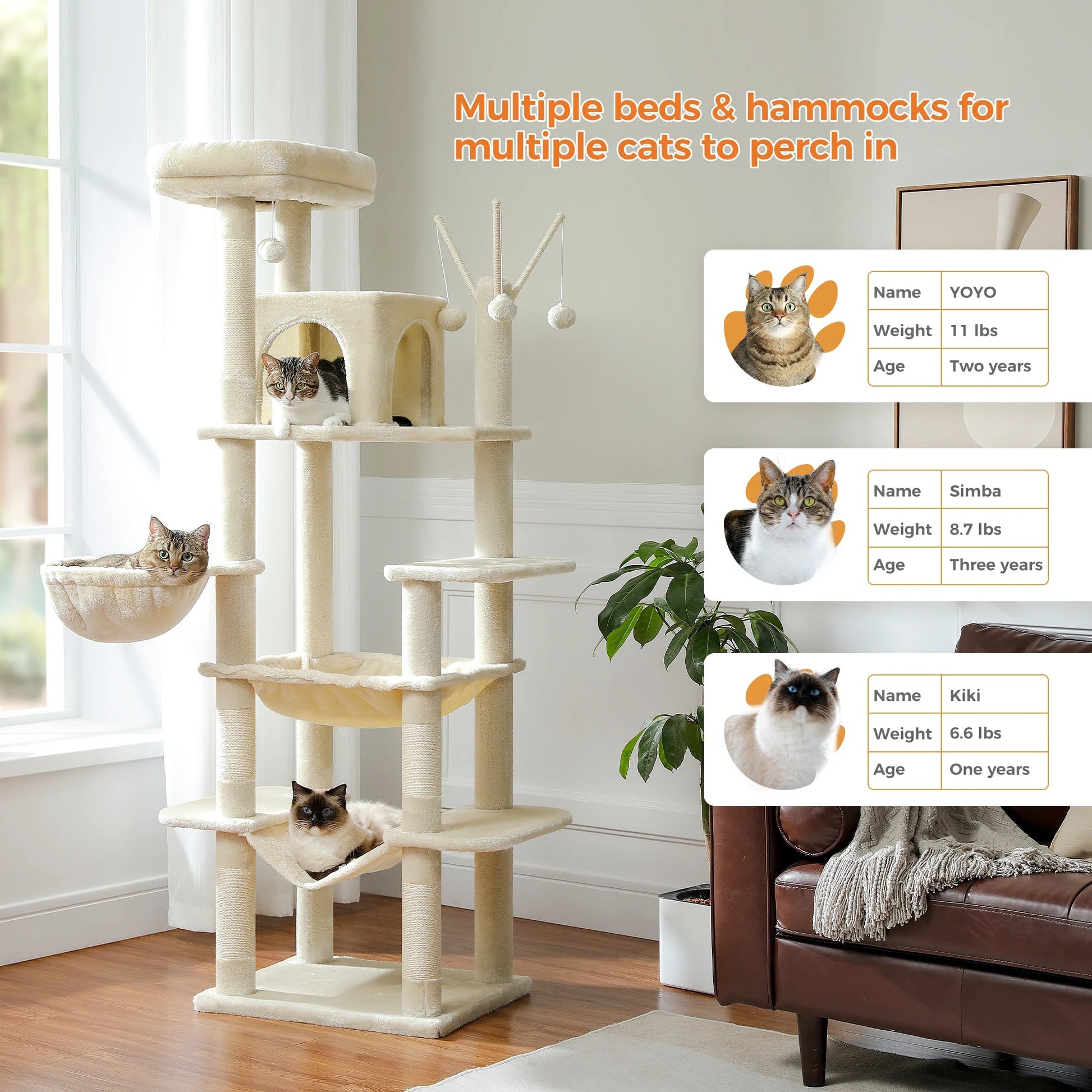 Tall Plush MultiLevel Cat Tree Condo with Scratchers - Firstpetcentral