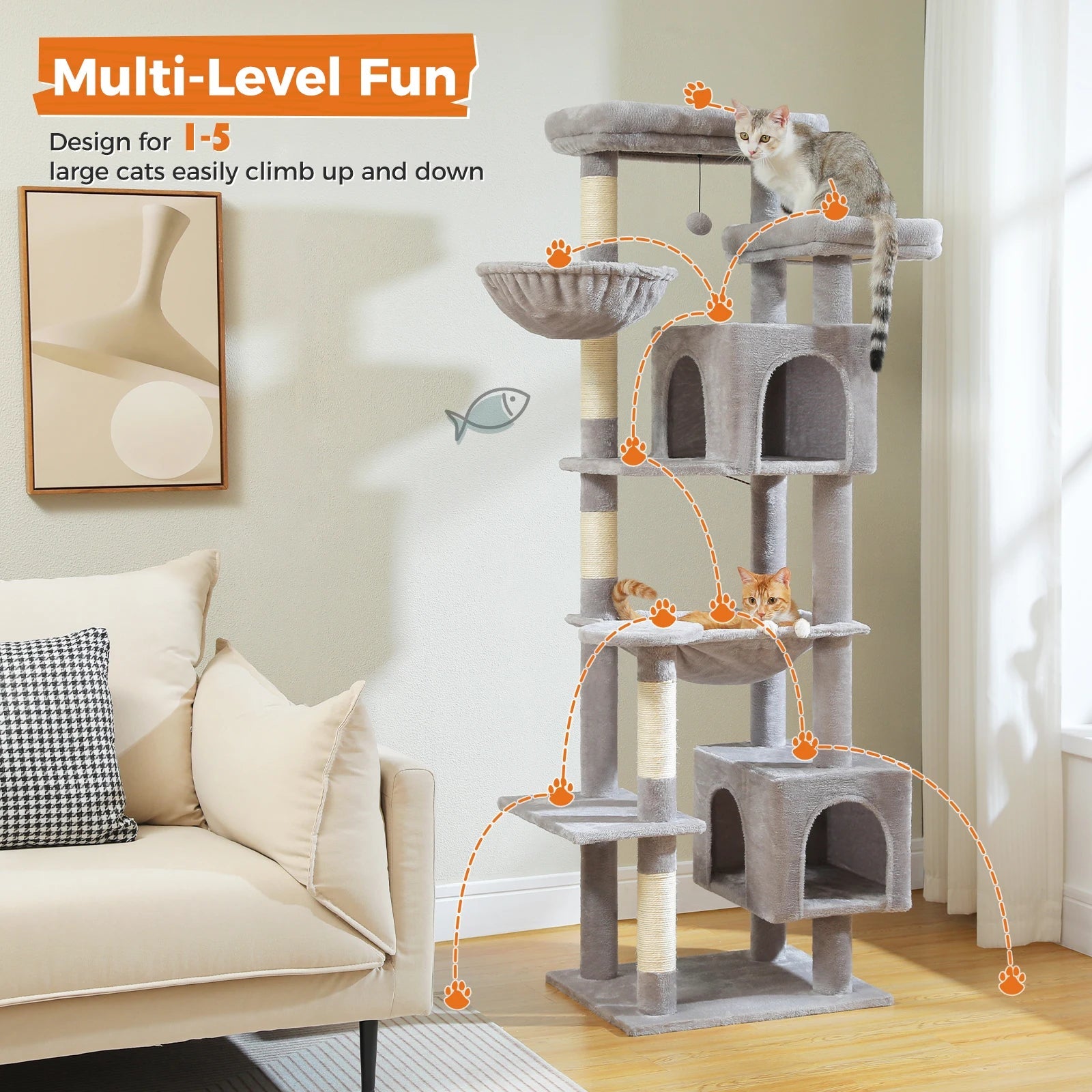 Tall Plush MultiLevel Cat Tree Condo with Scratchers - Firstpetcentral