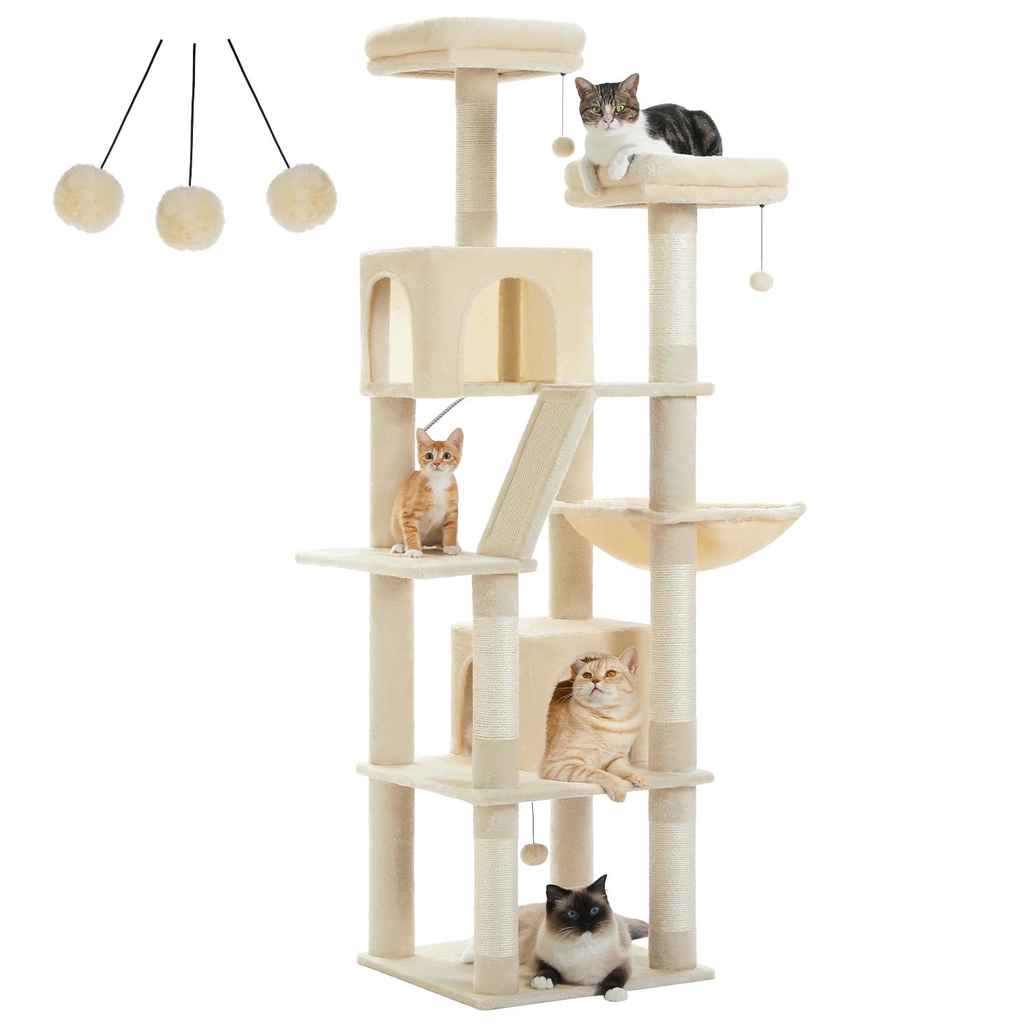 Tall Plush MultiLevel Cat Tree Condo with Scratchers - Firstpetcentral