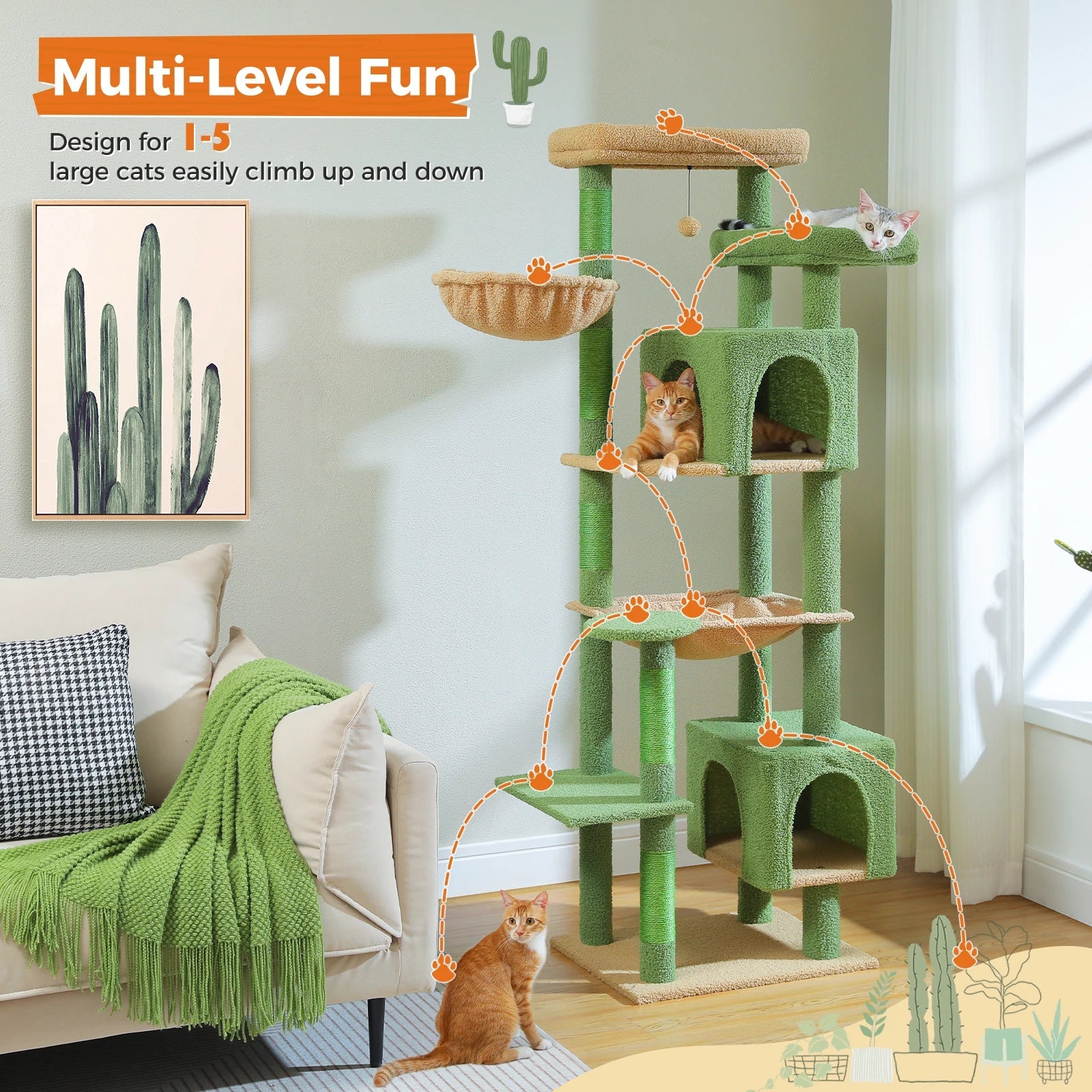 Tall Plush MultiLevel Cat Tree Condo with Scratchers - Firstpetcentral